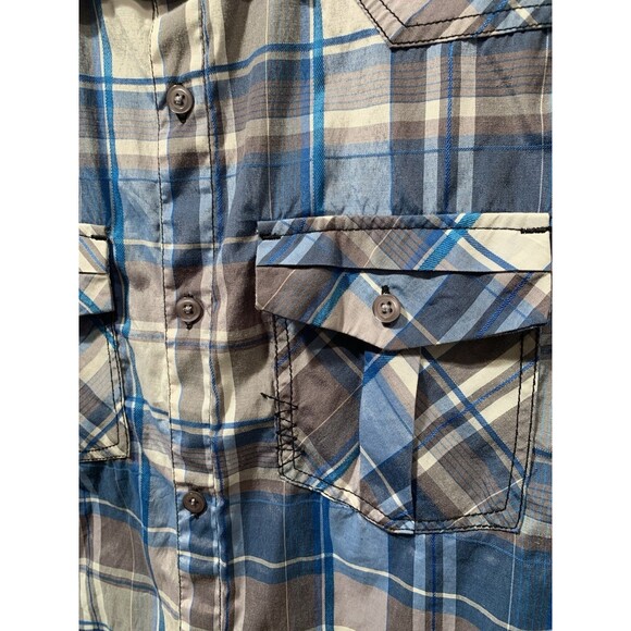 Eighty Eight Platinum Plaid Button Up Sleeveless Multicolor Shirt Bikers Size L - Picture 7 of 16